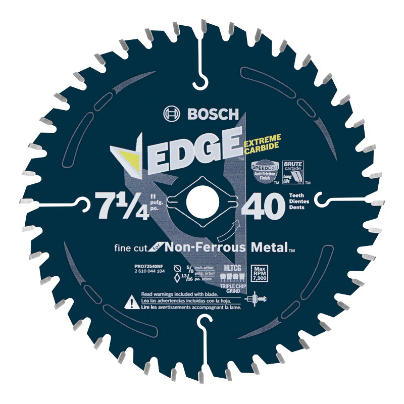Bosch EDGE PRO72540NF Non-Ferrous Metal Cutting Portable Worm Drive Circular Saw Blade, 7-1/4 in Dia x 0.07 in THK, 5/8 in Arbor, Steel Blade, 40 Teeth
