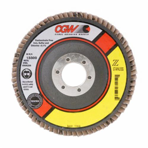 CGW 31012 Contaminant-Free Premium Regular Coated Abrasive Flap Disc With Grinding Aid, 4-1/2 in Dia, 7/8 in Center Hole, 40 Grit, Medium Grade, Zirconia Alumina Abrasive, Type 27/Depressed Center Flat Disc