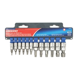 Crescent CBSS2N Socket Bit Set, 1/4 and 3/8 in Drive, T10 to T60 Torx, 12 Pieces, Polished Nickel/Polished Chrome, ANSI/ASME Specified