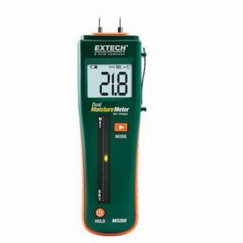 Extech MO260 Combination Pin/Pinless Combination Pin/Pinless Moisture Meter, 6 to 94.8% WME (Pin), 0 to 99.9% Relative (Pinless) Moisture Content, +/-5% Reading + 5-Digit Accuracy, Tri-Color LED Bar Graph Scale/Backlit Digital LCD Display