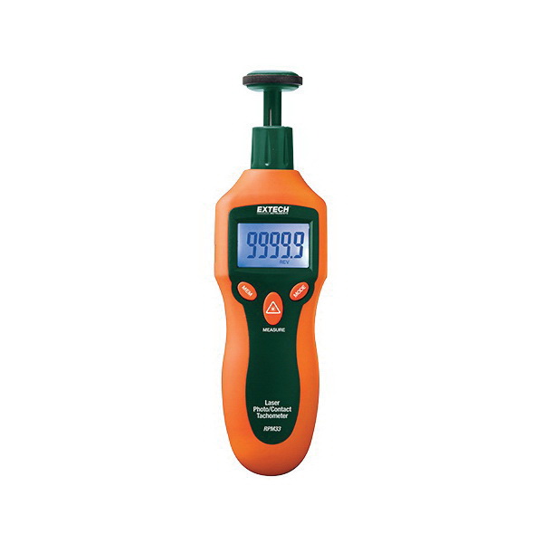 Extech RPM33 Mini Compact Combination Contact/Photo Tachometer, +/-0.05% Reading + 1 Digit Accuracy, 1.6 ft, Laser, 5 Digit Large Backlit LCD Display