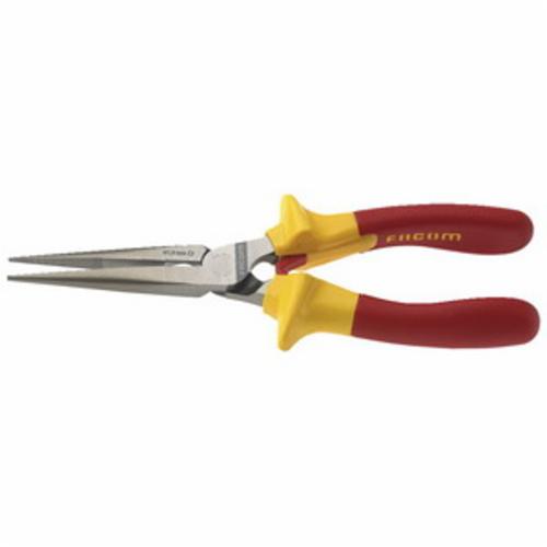 Facom FA-185.20VE VE Needle Nose Plier With Side Cutter and Wire Stripper, 2-15/16 in L x 11/32 in W, Half Round/Serrated, 27/64 in W Tip, 7-7/8 in OAL