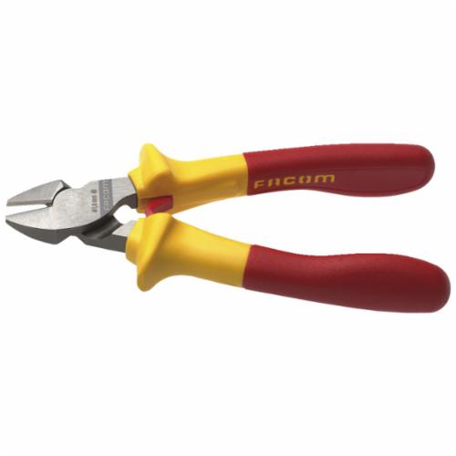 Facom FA-192.14VE Heavy Duty Diagonal Cutter Plier, 3 mm, 3/8 in THK Max Wire, 5/8 in L x 3/8 in W Oval Steel Jaw, 5-23/32 in OAL, Flush Cut