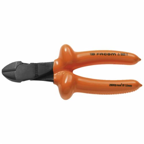 Facom FA-192.16AVSE Heavy Duty Diagonal Cutter Plier, 1 mm, 13/32 in THK Max Wire, 23/32 in L x 13/32 in W Burnished/Oval Steel Jaw, 6-1/2 in OAL, Flush Cut