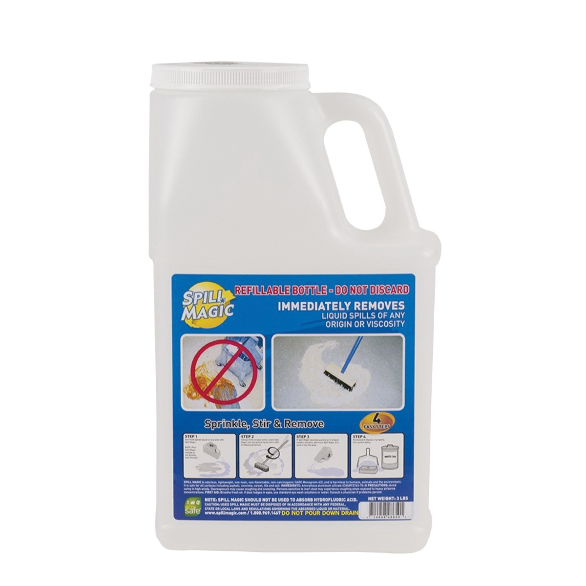 First Aid Only 202DB Empty Dispenser Bottle With Lid, For Use With Spill Magic Spill Response Station Wire Rack, 3 lb, Plastic, Clear