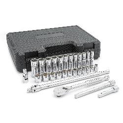 GEARWRENCH 80692 Metric Standard Mechanic's Tool Set, Blow Molded Case Tool Storage, 3/8 in Drive, 12-Point, 29 Pieces, Alloy Steel, ASME Specified