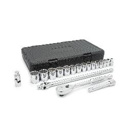 GEARWRENCH 80792 Imperial Standard Mechanic's Tool Set, Blow Molded Case Tool Storage, 1/2 in Drive, 12-Point, 19 Pieces, Alloy Steel, ASME Specified