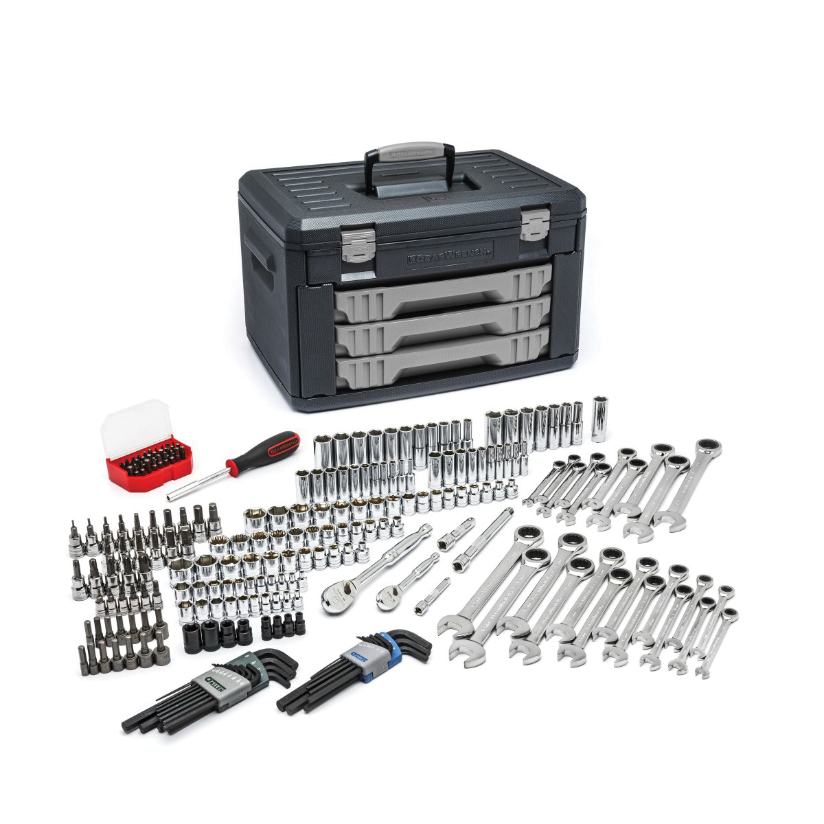 GEARWRENCH 80944 Mechanic's Tool Set, 3-Draw Storage Box Tool Storage, 1/4 in, 3/8 in Drive, 6 and 12-Point, 232 Pieces, Steel, ASME B107.1/B107.5M/B107.10/B107.6