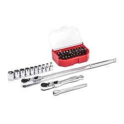 GEARWRENCH 81032 Metric Standard Mechanic's Tool Set, Blow Molded Case Tool Storage, 1/4 in Drive, 6-Point, 45 Pieces, Alloy Steel, ASME Specified