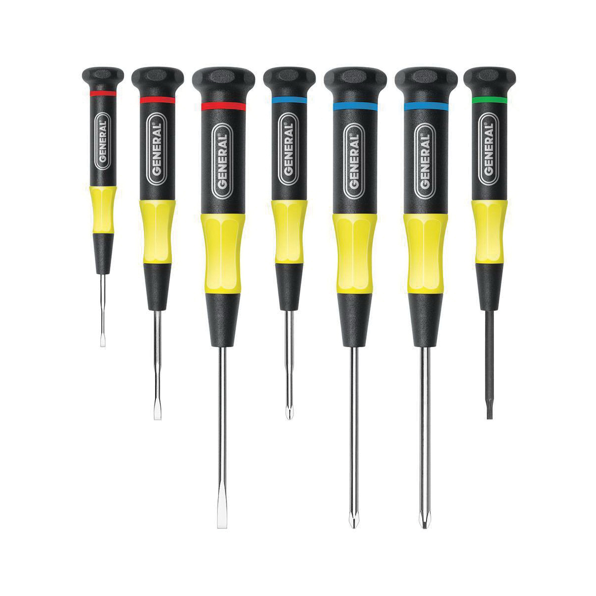 GENERAL UltraTech 67123 Precision Screwdriver Set, 7 Pieces, Alloy Steel, Black Oxide Coated/Polished Chrome