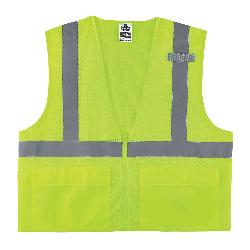 GloWear 21125 8220Z Standard Vest, L to XL, Hi-Viz Lime, Polyester Mesh, Zipper Closure, 3 Pockets, ANSI Class: Class 2, ANSI/ISEA 107-2015 Type R