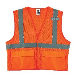 GloWear 21135 8220HL Standard Vest, L to XL, Hi-Viz Orange, Polyester Mesh, Hook and Loop Closure, 3 Pockets, ANSI Class: Class 2, ANSI/ISEA 107-2015 Type R