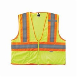 GloWear 21323 8230Z 2-Tone Safety Vest, S to M, Hi-Viz Lime, Polyester Mesh, Zipper Closure, 1 Pockets, ANSI Class: Class 2, ANSI/ISEA 107-2015 Type R