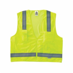 GloWear 21423 8250Z Surveyor Safety Vest, S to M, Hi-Viz Lime, Polyester Mesh/Solid, Zipper Closure, 5 Pockets, ANSI Class: Class 2, ANSI/ISEA 107-2015 Type R