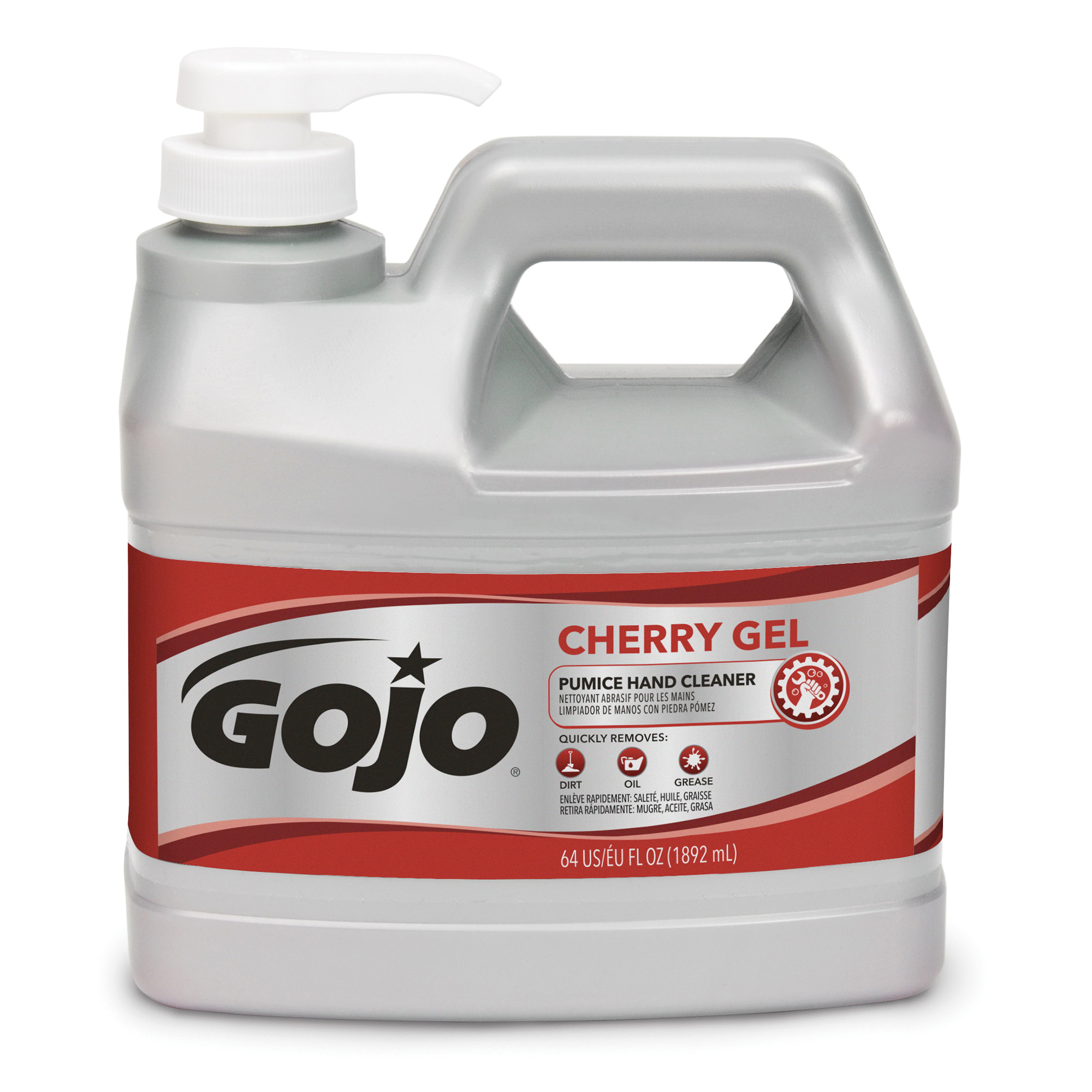 GOJO 2356-04 Pumice Hand Cleaner With Pumice Scrubbers, 1/2 gal, Bottle, Gel, Cherry, Translucent Red
