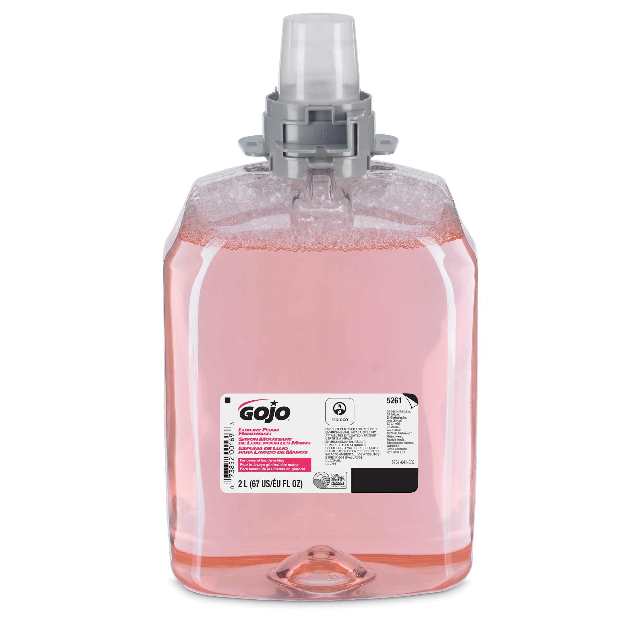 GOJO 5261-02 FMX-20 Luxury Handwash, 2000 mL Nominal, Dispenser Refill Package, Foam Form, Cranberry/Fruity Odor/Scent, Clear/Light Pink