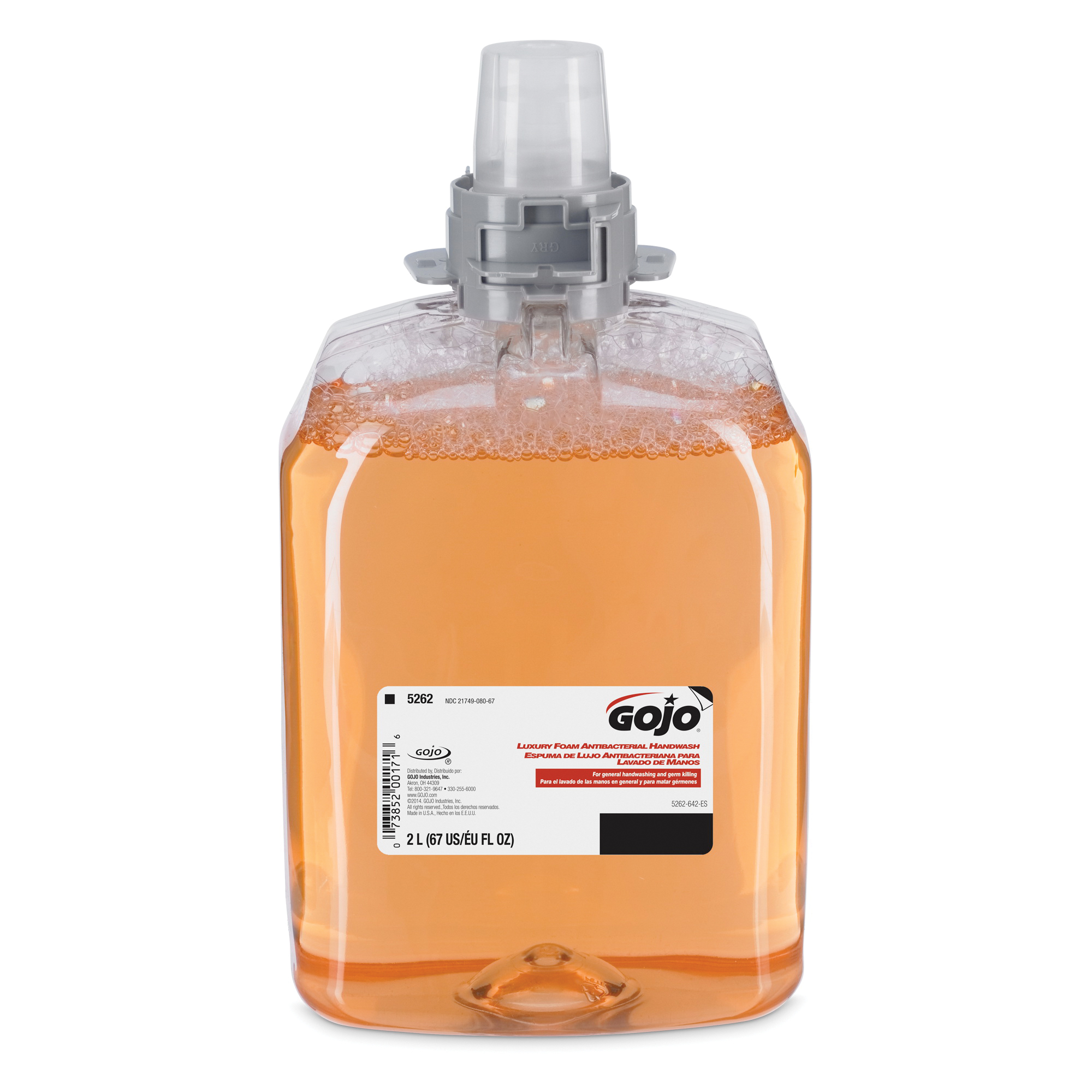 GOJO 5262-02 Luxury Antibacterial Handwash, 2000 mL Nominal, Pump Bottle Package, Foam Form, Fresh Fruit Odor/Scent, Orange