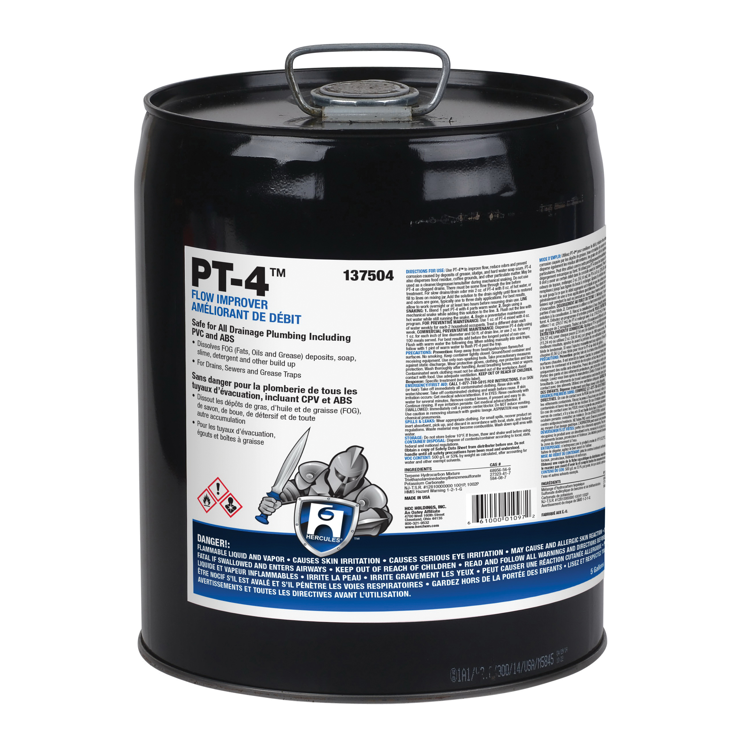 Hercules PT-4 137504 Flow Improver, 5 gal Pail, Citrus Odor/Scent, Off-White, Liquid Form