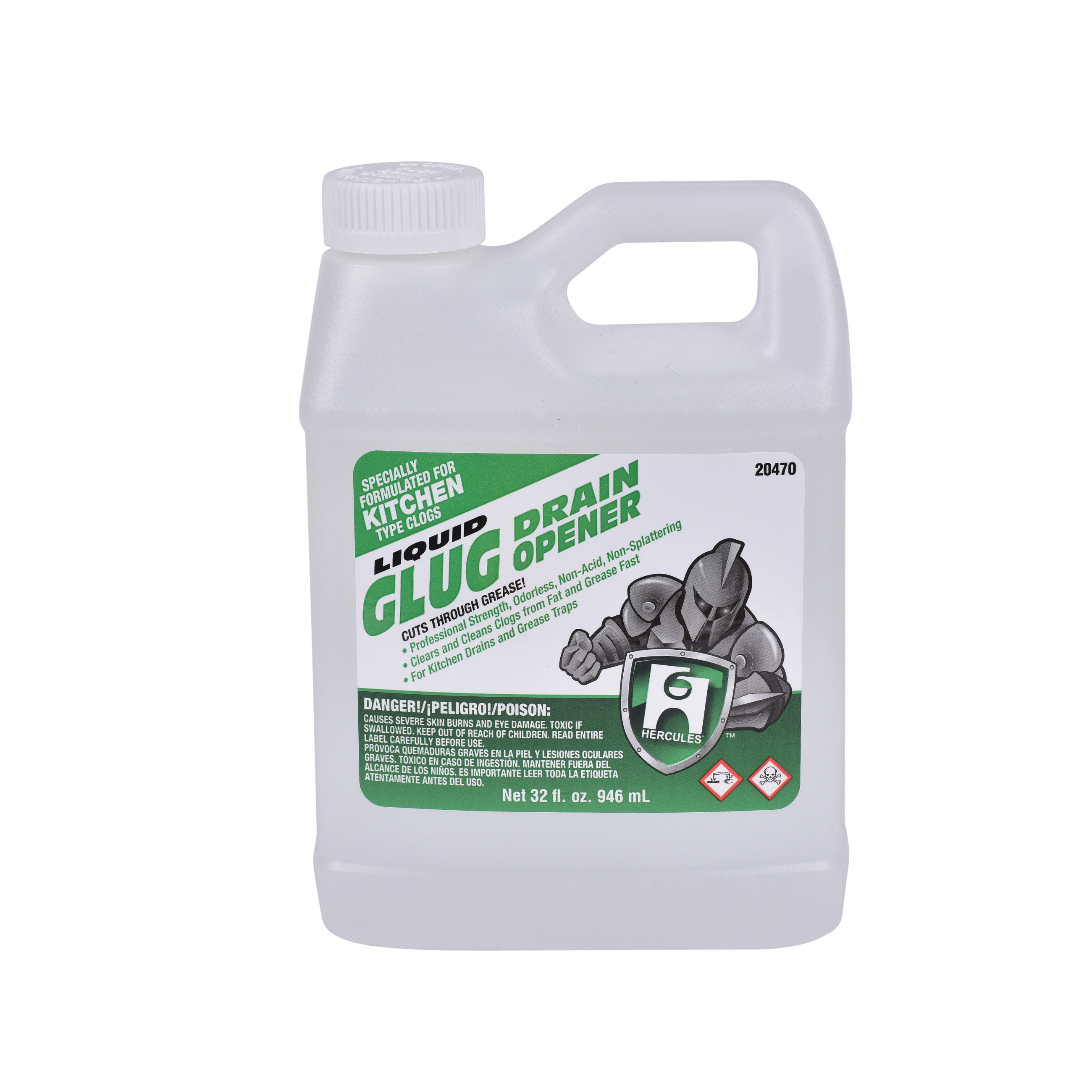 Hercules Glug 20470 Drain Opener, 1 qt, Clear, Liquid Form