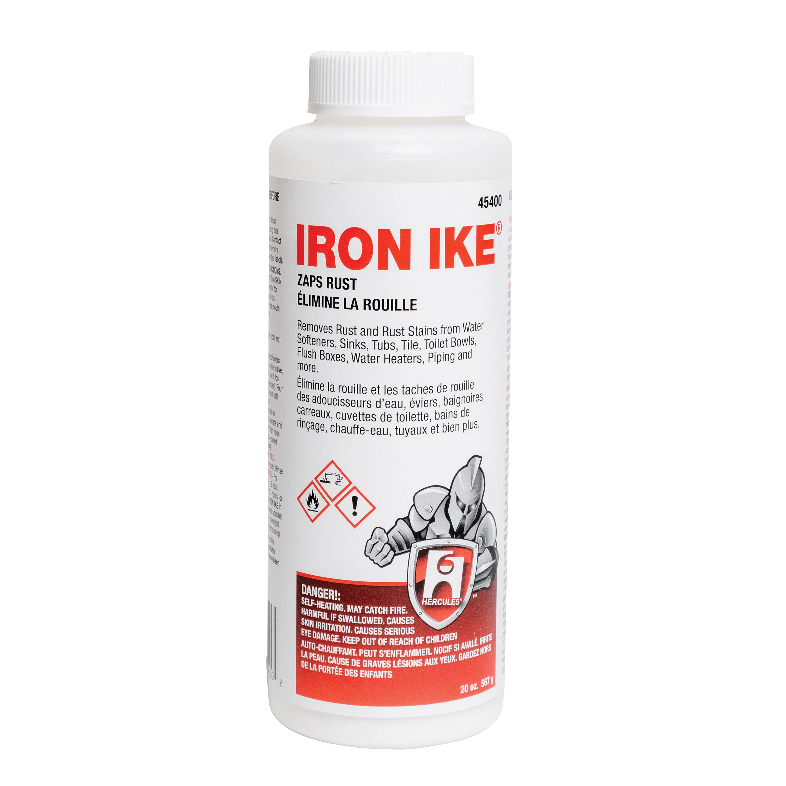 Hercules Iron Ike 45400 Rust Remover, 20 oz Bottle, Slight Odor of Sulfur Dioxide Odor/Scent, White, Crystalline Granular Powder Form