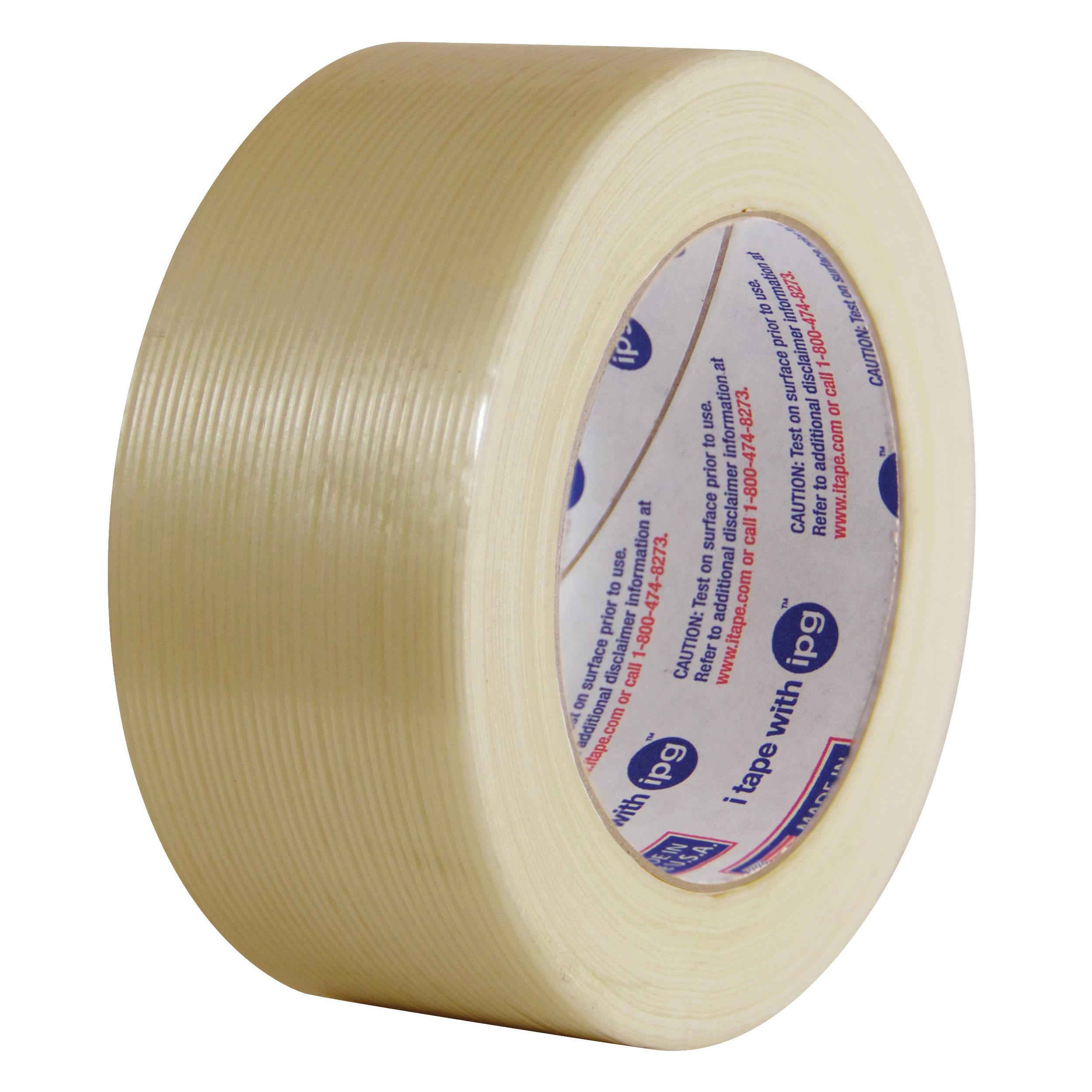 Intertape RG20..6 Specialty Filament Tape, 60 yd L x 1 in W, 9.5 mil THK, Natural Rubber Resin Adhesive, Polyester Film Backing, Natural