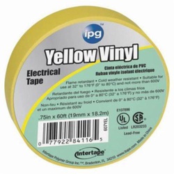 ipg 85830 607 General Purpose Medium-Grade Electrical Tape, 60 ft L x 3/4 in W, 7 mil THK, Vinyl, Rubber Adhesive, PVC Film Backing, Yellow