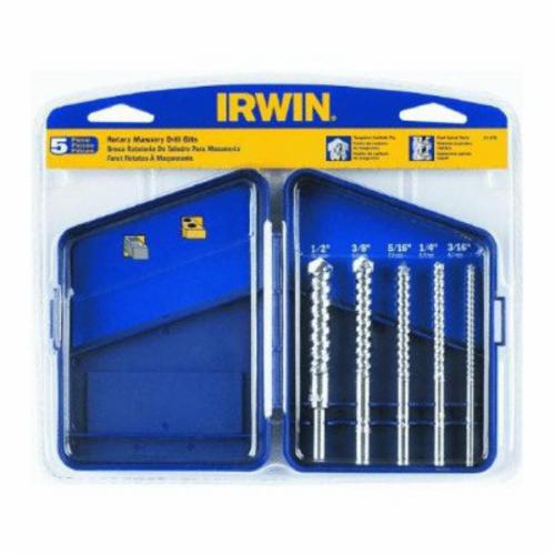 Irwin Hanson 61170 Economy Rotary Hammer Drill Set, 3/16 in Min Drill Bit, 1/2 in Max Drill Bit, 5 Pieces, Carbide