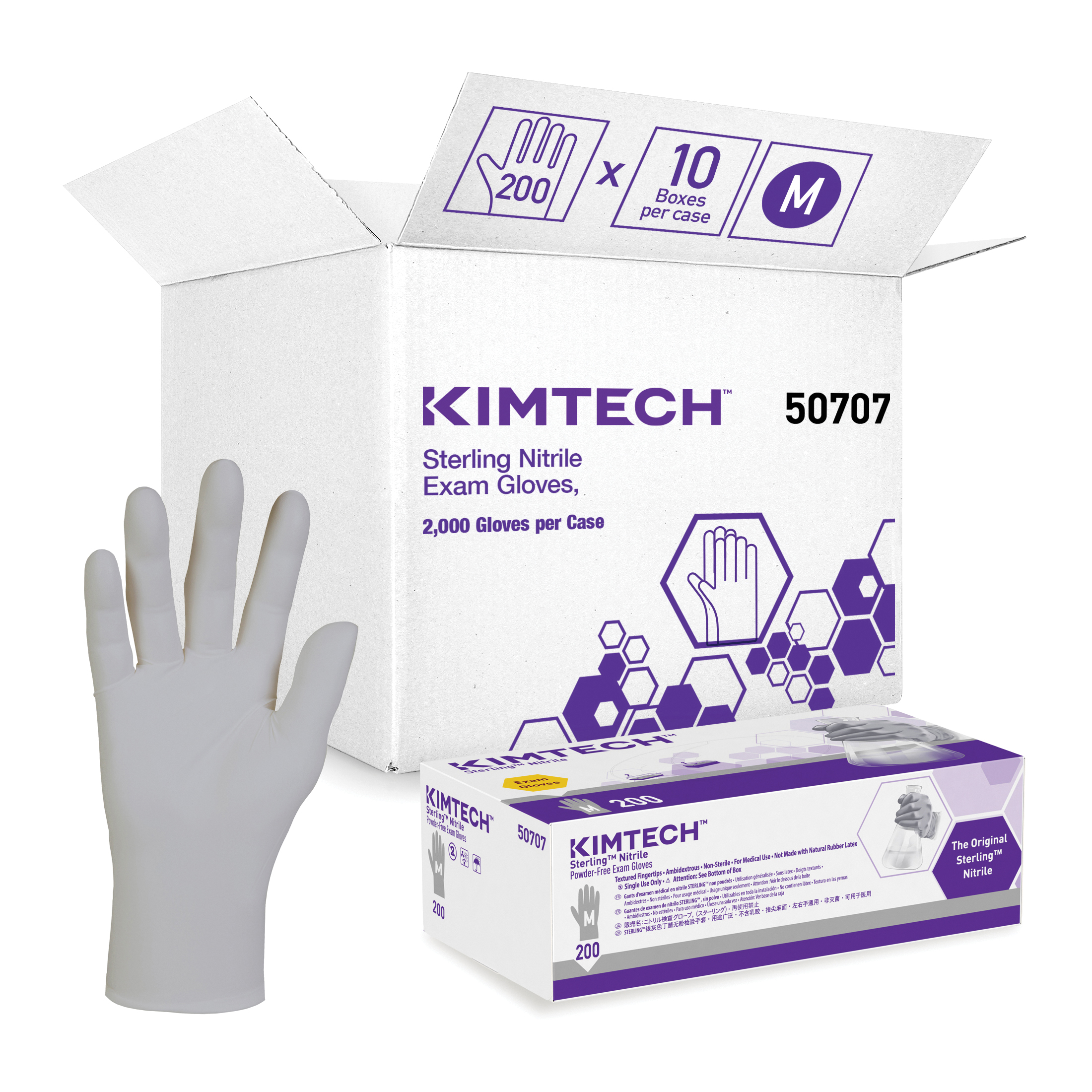 Kimtech* 50707 STERLING Disposable Gloves, M, Nitrile, Gray, 9-1/2 in L, Non-Powdered, Textured, 3.5 mil THK, Application Type: Exam/Medical Grade, Ambidextrous Hand