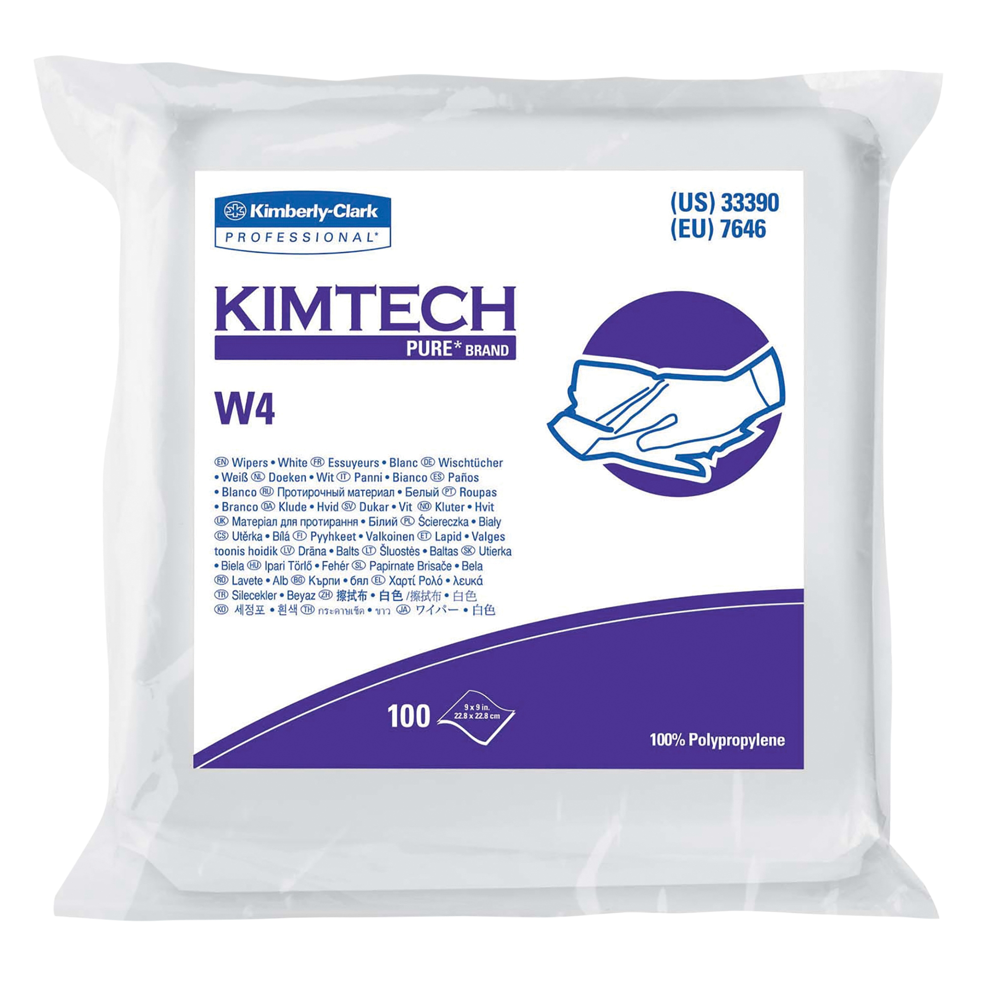 Kimtech* 33390 W4 Critical Task Dry Wiper, 100 Wipes, 9 in W, Polypropylene, White