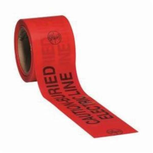 Klein 58002 Warning Tape, 200 ft L x 3 in W, Black on Red, Polyethylene