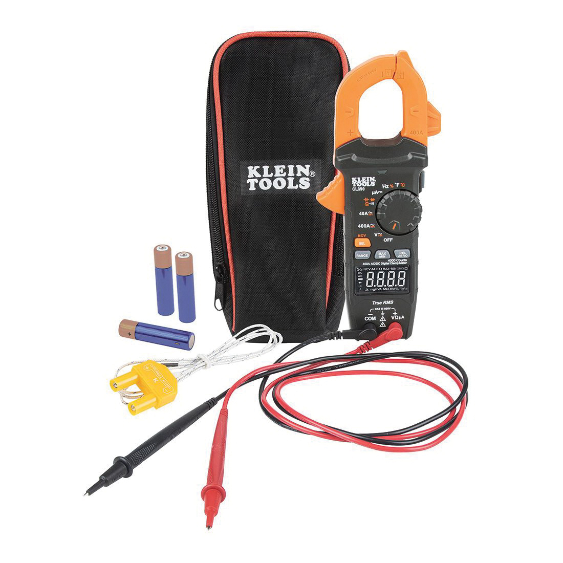 Klein CL390 Auto-Ranging AC/DC Digital Clamp Meter, 600 VAC/VDC, 400 A, 4000 uF, 200 uA, 40 Mohm, 10 Hz to 60 kHz, 1.61 in Jaw, Reverse Contrast LCD Display