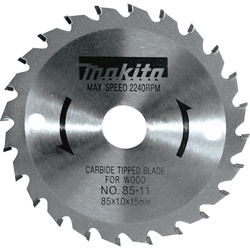 Makita 721005-A Combination General Purpose Laser Cut Circular Saw Blade, 3-3/8 in Dia x 0.039 in THK, 15 mm Arbor, Carbide Blade, 24 Teeth