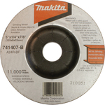 Makita 741407-8-1 Grinding Wheel, 5 in Dia x 1/4 in THK, 7/8 in Center Hole, 24 Grit, Aluminum Oxide Abrasive