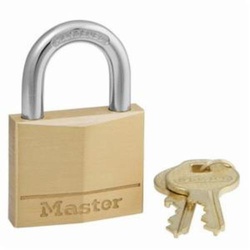 Master Lock 140D Safety Padlock, Different Key, Solid Brass Body, 1/4 in Dia Shackle, 4-Pin Cylindrical Locking Mechanism
