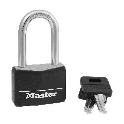 Master Lock 141DLF Safety Padlock, Different Key, Vinyl Body, 1/4 in Dia Shackle, Black, 4-Pin Cylindrical/Dual Locking Lever Locking Mechanism