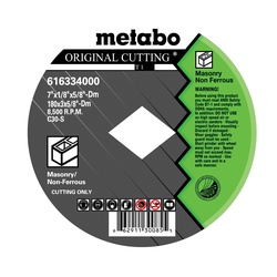 metabo 616334000 Original Cutting General Purpose Depressed Center Wheel, 7 in Dia x 1/8 in THK, 5/8 in Center Hole, C30S Grit, Silicon Carbide Abrasive