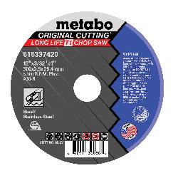 metabo 616337420 Original Long Life Heavy Duty Cut-Off Wheel, 12 in Dia x 3/32 in THK, 1 in Center Hole, 30 Grit, Aluminum Oxide Abrasive