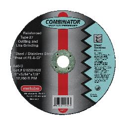 metabo 616501420 Combinator Contaminant-Free Depressed Center Wheel, 5 in Dia x 5/64 in THK, 7/8 in Center Hole, A46U Grit, Aluminum Oxide Abrasive