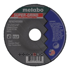 metabo 616747000 Super-Grind Contaminant-Free Extreme Performance Heavy Duty Depressed Center Wheel, 125 mm Dia x 6 mm THK, 22.23 mm Center Hole, A36O Grit, Aluminum Oxide Abrasive