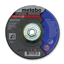 metabo 655307000 Original Grinding Long Life General Purpose Depressed Center Wheel With Hub, 4-1/2 in Dia x 1/4 in THK, A24R Grit, Aluminum Oxide Abrasive