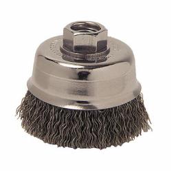 Mighty-Mite 13240 Cup Brush, 3 in Dia Brush, M10x1.25 Arbor Hole, 0.014 in Dia Filament/Wire, Crimped, Steel Fill