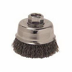 Mighty-Mite 13242 Cup Brush, 3 in Dia Brush, M14x2 Arbor Hole, 0.014 in Dia Filament/Wire, Crimped, Steel Fill