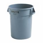 Rubbermaid BRUTE FG263200GRAY Stackable Waste Container, 32 gal Capacity, Round, 21.9 in Dia, 27.8 in H, Polyethylene, Gray