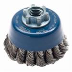 Norton 69936653340 Single Row Cup Brush, 2-3/4 in Dia Brush, 5/8-11 Arbor Hole, 0.02 in Dia Filament/Wire, Twist Knot, Stainless Steel Fill