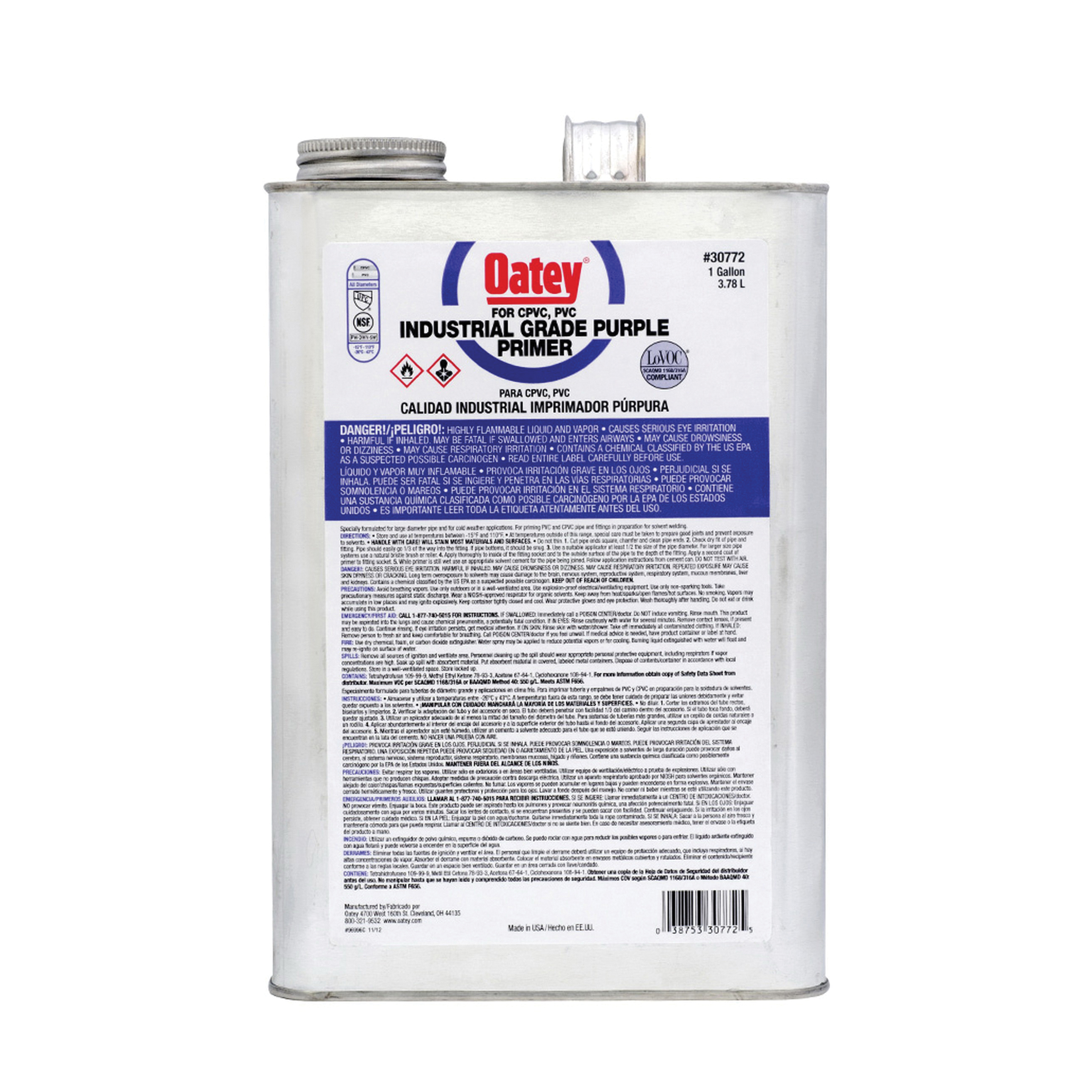 Oatey 30772 Industrial Grade Primer, For Use With PVC and CPVC Pipe and Fittings, Purple, 1 gal Container
