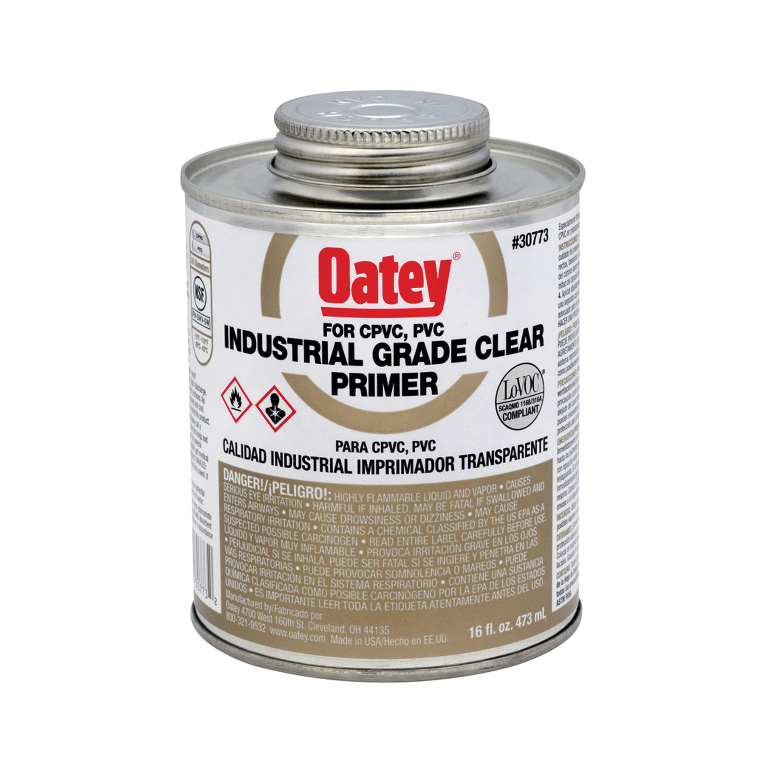 Oatey 30773 Industrial Grade Primer, For Use With PVC and CPVC Pipe and Fittings, Clear, 16 oz Container
