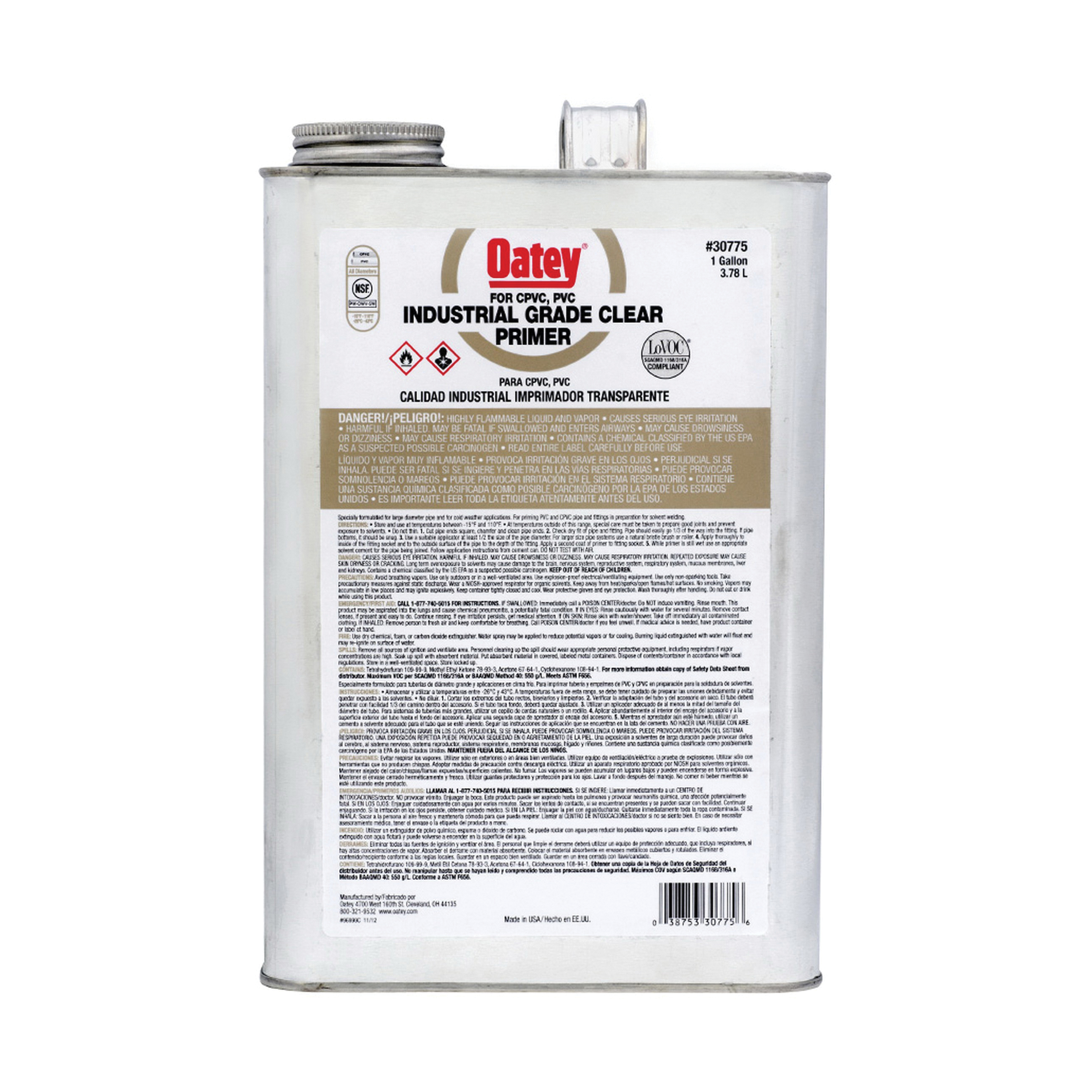 Oatey 30775 Industrial Grade Primer, For Use With PVC and CPVC Pipe and Fittings, Clear, 1 gal Container