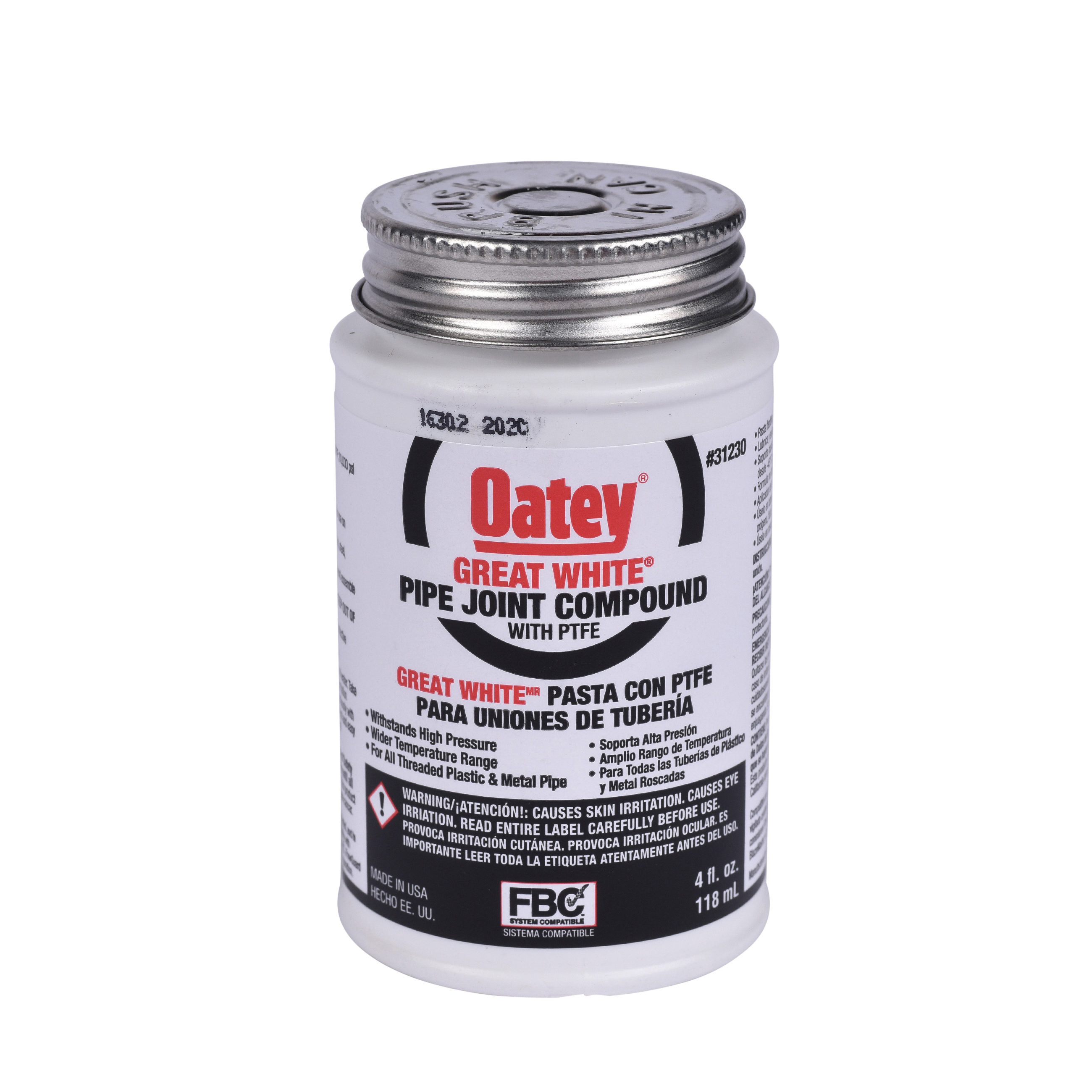 Oatey Great White 31230 Pipe Joint Compound, 4 fl-oz Can, White