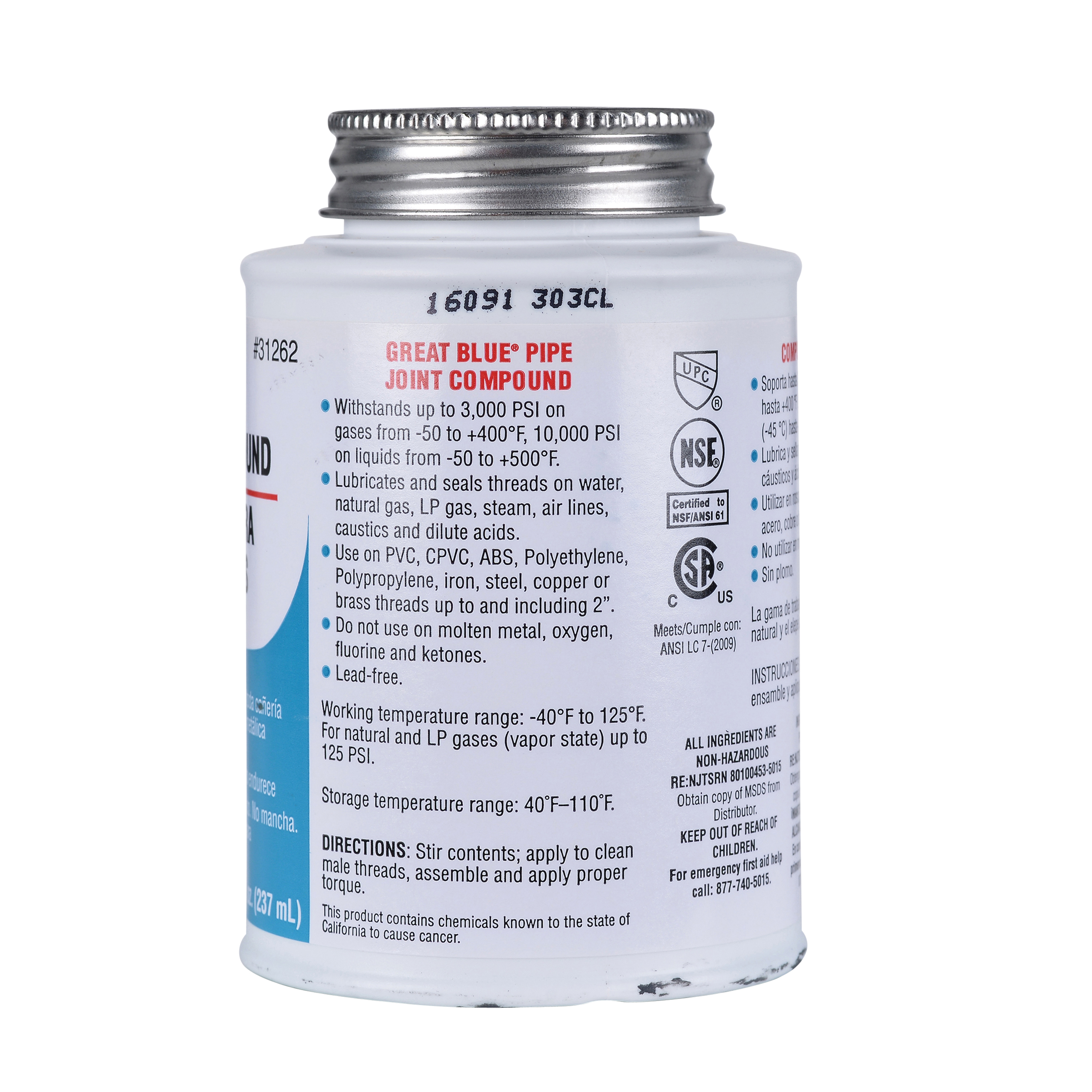 Oatey Great Blue 31263 Pipe Joint Compound, 16 fl-oz, Blue