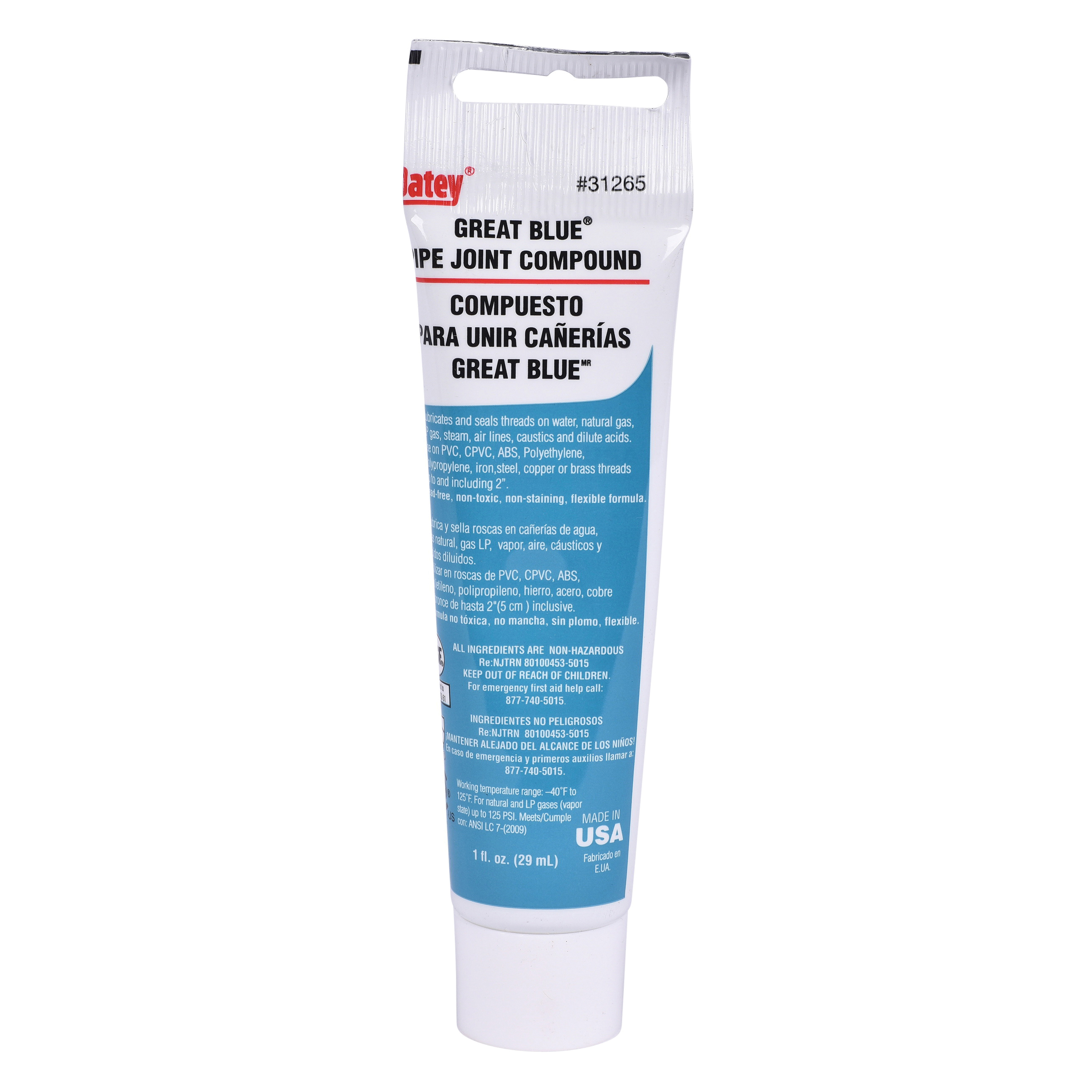 Oatey Great Blue 31265 Pipe Joint Compound, 1 oz, Blue